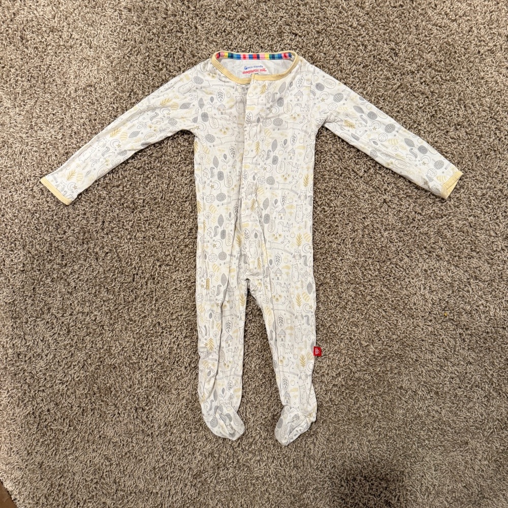 Magnetic Me Gray and Yellow Footie Pajamas - TENCEL